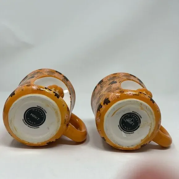 Set of 2 MARKET FINDS Coffee Mug Orange Happy Harvest Figural Ceramic Pumpkins - Picture 5 of 11